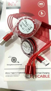 Kabel Data 3in1 Fast Charging 3A Micro USB Type C Lightning