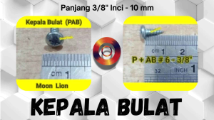 Sekrup Tapping PH 6x3/8 Kepala Bulat 1cm P + AB 6 x 3/8 PAB Moon Lion 1 cm