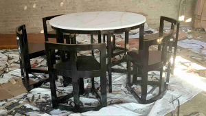 Kursi Makan Kayu Jati Minimalis Bulat 6 Kursi Jepara