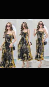 ชุดจั้มสูทสม้อครอบอกผ้ามัดย้อมสายเดี่ยวคู่ - ชุดจั้มที่น่ารักให้บริการ สม่ำเสมอ สวยงาม