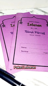 isi 10 Kartu paket lebaran khusus warna ungu model lipat untuk harian mingguan bulanan custom nama parcel