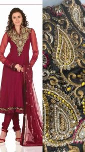 Maroon Georgette Anarkali Suit with Sheer Sleeves - Traditional Indian Festive Wear - Size 36(Small)