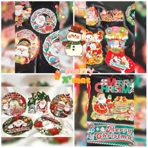 KRANS NATAL GLITER 3D / BANNER PINTU SANTA CLAUS TIMBUL / GANTUNGAN NATAL KARTON / HIASAN DINDING NATAL / CHRISTMAS WREATH PAPER DECORATION / KCH7545