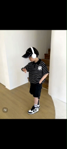 NY Stripe Printed Design High Quality Terno Set Polo Shirts and Cargo Shorts for Baby Boys 0-6yrs