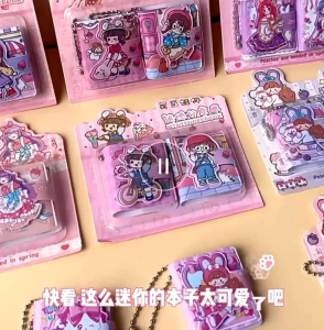 OHHDEER (2pcs/Set) Mini Cute Bear Notebook Chain Snap Notepad Childrens Mini Diary Pocket Notebook Stationery Door Gifts口袋本