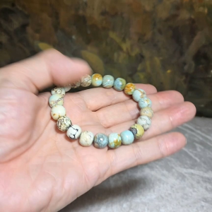 10mm+ Premium natural untreated Hubei Turquoise traditional old style beads bracelet [Natural Crystal] 26克天然原矿湖北松石老型珠手链