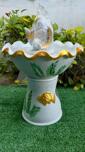 ชุดอ่างน้ำพุดินเผา รูปปั้นปลา ขนาดกว้าง 14นิ้ว รับประกันคุณภาพ รับประกันระหว่างจัดส่ง