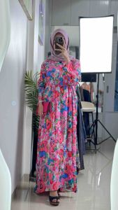 LC1927 Premium Oversized Dress Tipis Floral Fashion Retro Terbaru