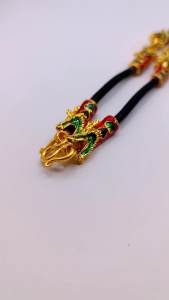 N077 สร้อยคอห้อยพระ หัวมังกร 3 ห่วง ยาว 26 นิ้ว ชุบทองไมครอน เชือก 4 มิล สร้อยเชือก สร้อยห้อยพระ สร้อยพระเชือกร่ม สร้อยพระ 3 องค์