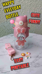 Mums K Kids Straw Water Bottle with Cute Cartoon Colorful Design | Botol Air Kanak kanak