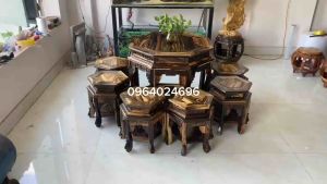 bộ bàn ghế lục lăng gỗ mun 7 món
