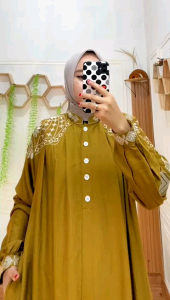 Dress Abiya Bahan linen bordir kancing LD 110 PB 140