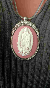 Mother Mary Cameo Peach Religious Pendant Jewelry Necklace