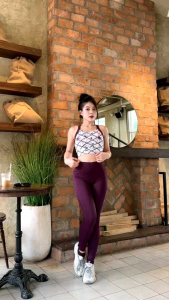 Bộ đồ dài họa tiết kèm mút tập gym yoga aerobic nữ