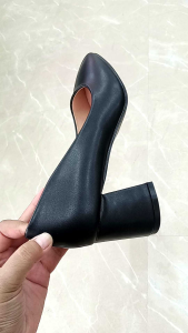 2.5 inch Black Square Toe High Heels Students Teachers Office Shoes Extra Size Black Shoes.