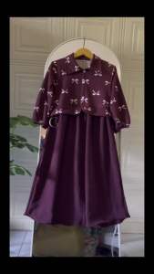 Gamis PITA Crinkle Mix Knit Motif Dress Anak Perempuan Terbaru Gamis Couple Mom & Kids