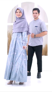 MICHAN Sarimbit Michan New Hawwa: Baju Muslim Keluarga Motif Etnik Warna Abu