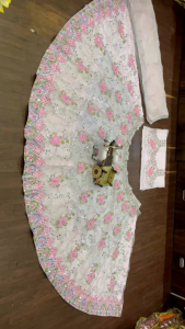 [PRE-ORDER] Semistitched Heavy Organza Silk With Embroidered Lengha ( Delivery 10 Days )