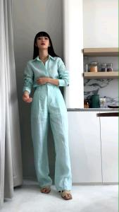 PLOWBRANDS - PL0002 กางเกงขายาวลินิน กางเกงทรงบอย Masculine pant