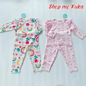 Đồ bộ tay dài bé gái bèo vai xuất Nhật Miwoo