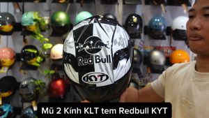 Mũ bảo hiểm 2 kính KLT tem Redbull KYT 2025 màu đen trắng