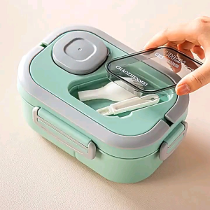 Double layer lunch box with spoon compartment tableware food storage box
