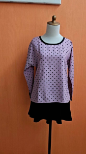 atasan wanita pink motif polkadot hitam SOPHISTIX cewek M L lengan panjang blouse santai minus