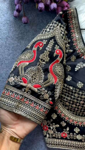 [PRE-ORDER] 2026 APRIL HEAVY EMBROIDERED BRIDAL BLOUSE WITH PEACOCK MOTIFS SIZE 38 ( DELIVERY 10 WORKING DAYS) | READYMADE DESIGNER WEDDING SILK BLOUSE GOLD JARI WORK