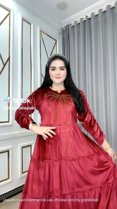 Dress bludru rempel susun pita viral