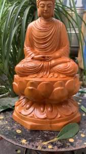 Tượng Phật Thích Ca mang bình an thanh tịnh sự bảo hộ tâm linh cao nhất Gỗ bách cao 30-16-15cm