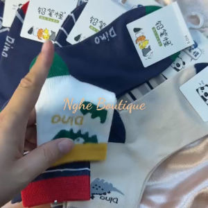 (Set 5 Đôi) Tất/ Vớ Trẻ Em Hoạ Tiết Khủng Long Xanh. Mã K6