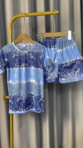 ชุดเด็ก ลายมัดย้อม ลายสงกรานต์ แขนสั้นขาสั้น ผ้าไมโคร นิ่มบางเบาใส่สบายสีสดซักง่ายสีไม่ตก(ส+ส)มัดย้อมทะเล