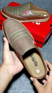 kickers casual slop slip on sandal sepatu gaya bahan canvas dan kulit