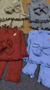 3 in 1 set rajut bayi perempuan baju celana bando rajut 0-4bulan