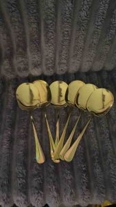 Gold Series Serving Spoon Set of 3 for Catering and Restaurants - Long handles polished gold finish ideal for serving suitable for restaurants and catering events.