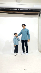 Kemeja Polos Couple Ayah & Anak Lengan Panjang Bahan Cigaret Warna Biru Wardah