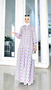 GAMIS MOTIF BUNGA LD 110 CM BAHAN RAYON VISCONE PREMIUM / MILEA MAXY BY PINKAN HQ / DRESS LENGAN BALON LEHER TINGGI / MAXI BUSUI