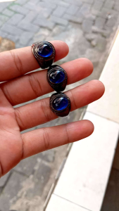 cincin batu blue king safire minimalis ring alpaka hitam