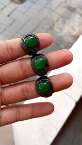 cincin batu hijau garut calsedon minimalis ring alpaka hitam