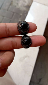 cincin batu kecubung Wulung minimalis ring alpaka hitam