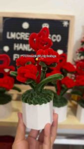 Handmade Valentines Day Decorations Red Heart Flower Pots Unique Craftsmanship Perfect for Home Office Mini Rose Pot with Heart Design Long Lasting No Maintenance Needed