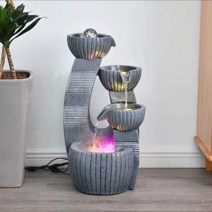 Luxury Resin Floor Fountain Indoor-Outdoor with Multi-Level Water Flow 4-tier waterfall rolling ball with Mist Generator