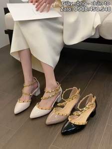 Giày cao gót mũi nhọn đế 5cm. Big size cỡ lớn form rộng cho bạn nữ chân ú múp. Womens wide shoes for fat feet.