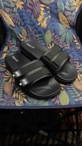Sandal Slop Pria Webbing Strap Velcro Series 3 Hitam List Putih Sol Karet Premium Empuk Tidak Licin Lentur