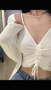 Caryn Tanktop Serut Korean Vneck Crop Top 028