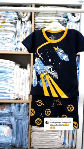 Setelan Pendek Anak Laki Laki Perempuan Baju Anak Cowok Bayi Balita Gambar Karakter Hewan Dinosaurus Excavator Mobil