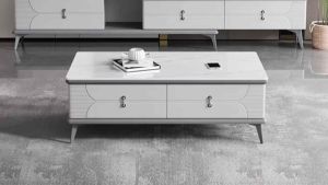 Bàn trà đơn Sofa phòng khách KYRIOS cốt gỗ MDF phủ sơn bệt kết hợp mặt kính hoặc đá và chân kim loại sang trọng BT-11