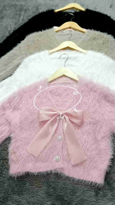 WONYOUNG - Croptop Cardigan Rajut Bulu Pita Koreanstyle Premium