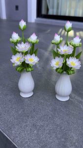 ดอกบัว แจกันดอกบัว ขนาดสูง 7.5 นิ้ว ทำจากดินปั้น สำหรับไหว้ถวายพระ บูชาสิ่งศักดิ์สิทธิ์