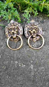 Tarikan Laci Kuningan Antik Motif Singa Kecil 2 Pcs